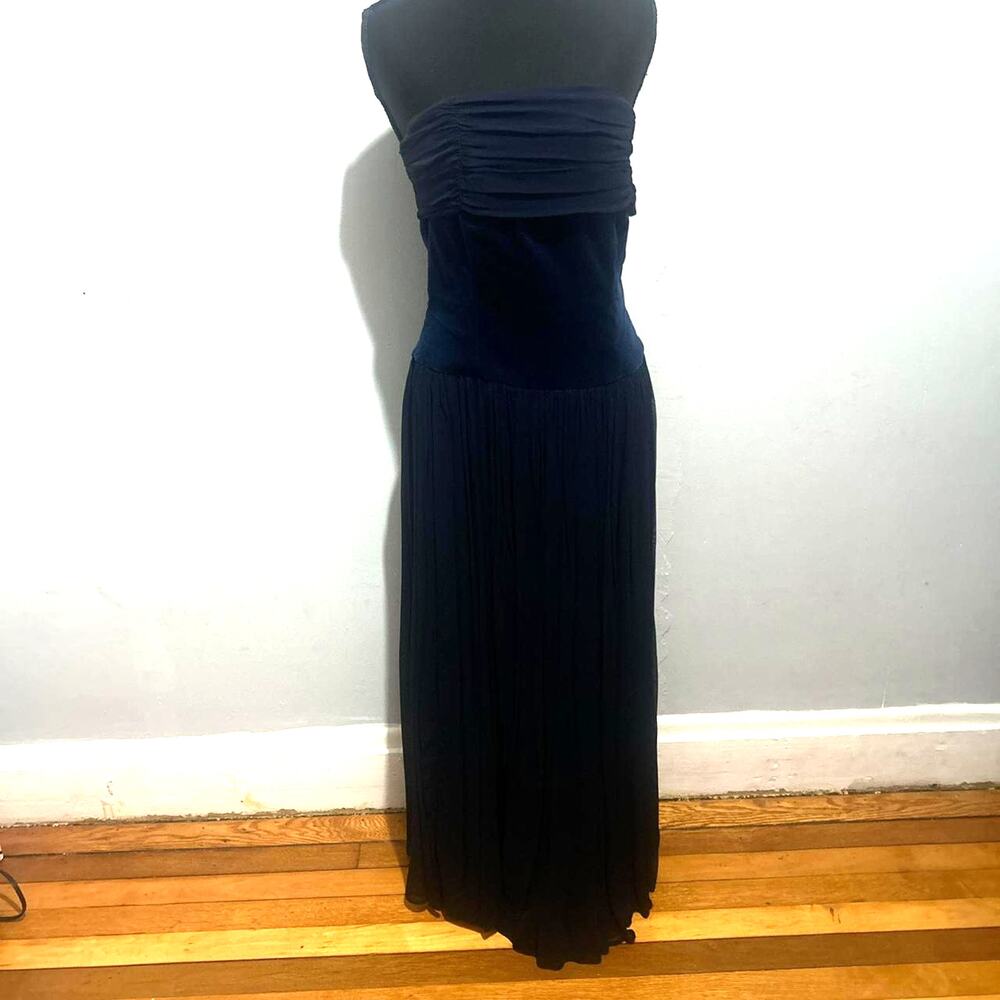 Laura Ashley Black and Navy Strapless Pleated Midi Dress